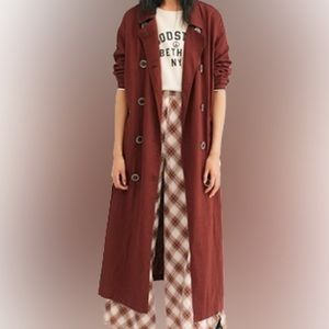 Linen-blend Burgundy Trench